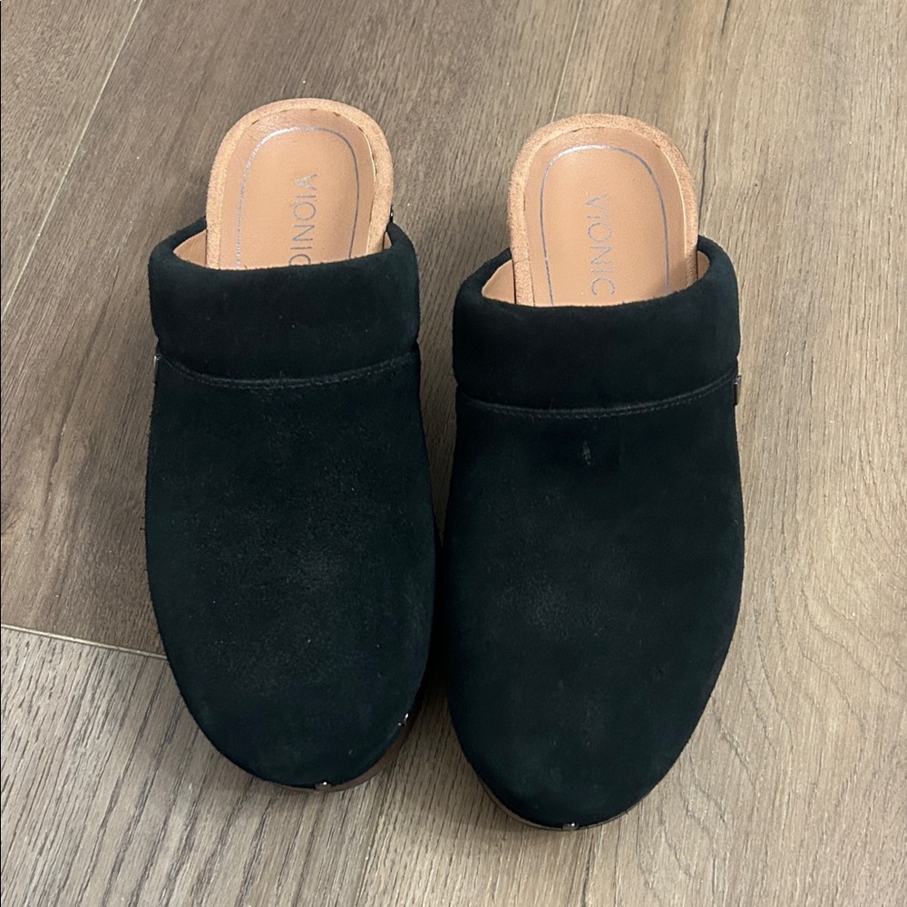 Vionic Black Suede Mules